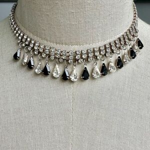 Black and clear teardrop rhinestone necklace